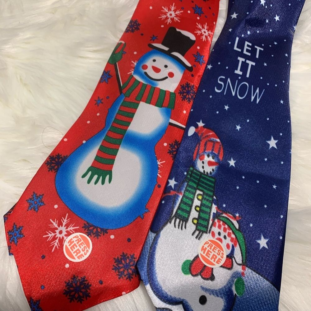 Set of two musical holiday ties snowman red blue - Picture 2 of 4
